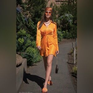 Zara Satin Knot Mini Dress Orange size large
